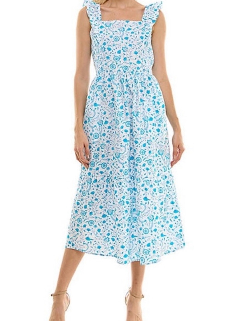 Draper James White and Blue Floral Midi Dress